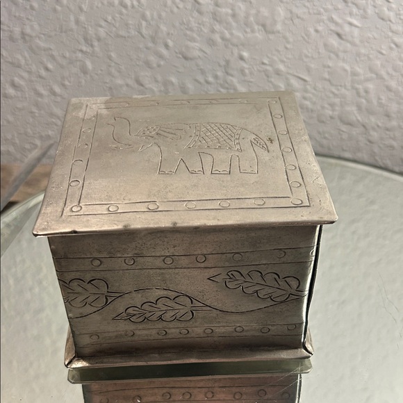 Other - Silver Decorative Box with Elephant Design